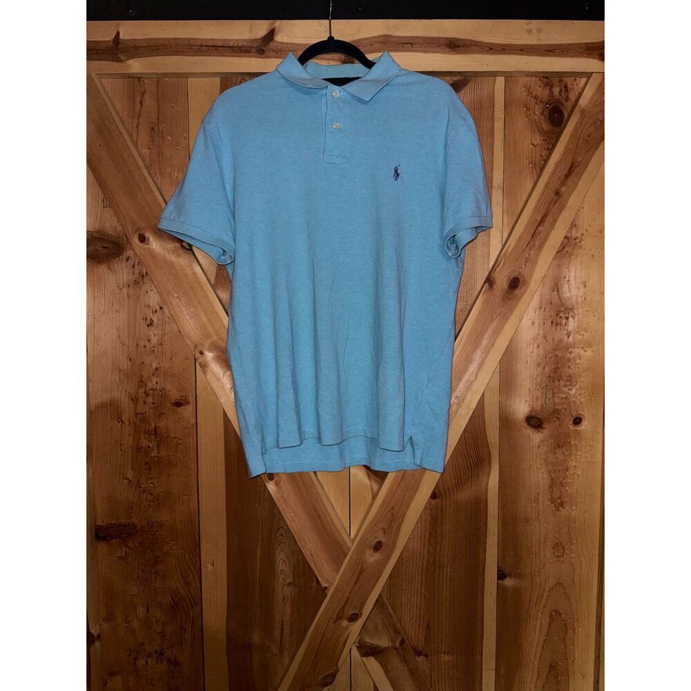 Polo Ralph Lauren Mens Large Light Blue Custom Slim Fit Pony Polo Shirt Cotton